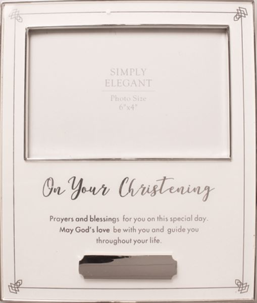 Christening Photo Frame Silver Plated Inspirational Message White