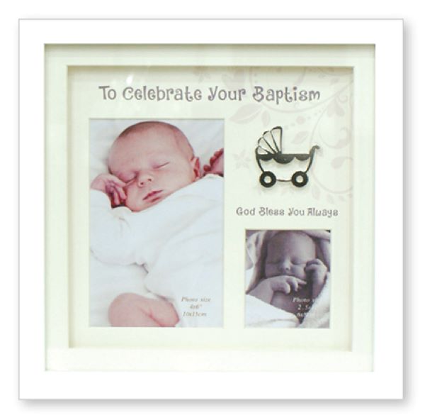 Baptism Photo Frame White Wood Inspirational Message