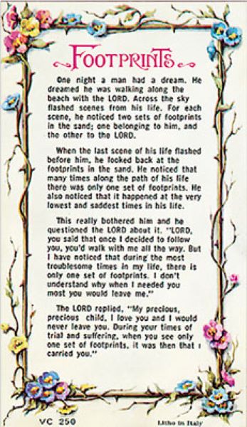 Footprints Prayer Card Verse Leaflet