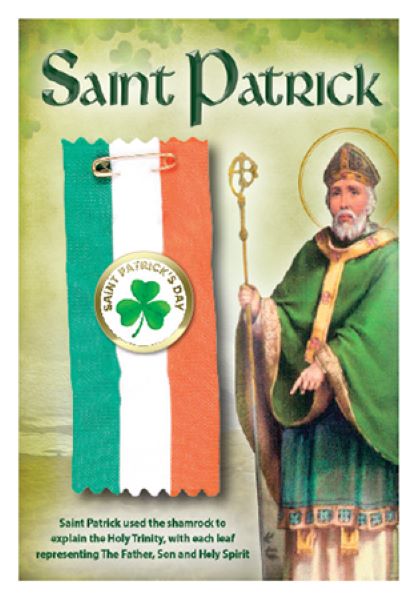 St Patrick's Day White Motif Shamrock Badge in Multicolour Ribbon