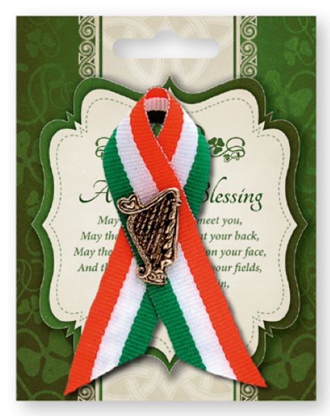 St Patrick's Day Harp Pin in Multicolour Ribbon