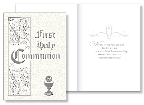 1st Holy Communion Greeting Card Silver Foil Symbolic