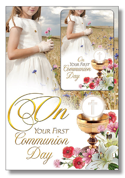 1st Holy Communion Greeting Card Pink Girl & Keepsake Card