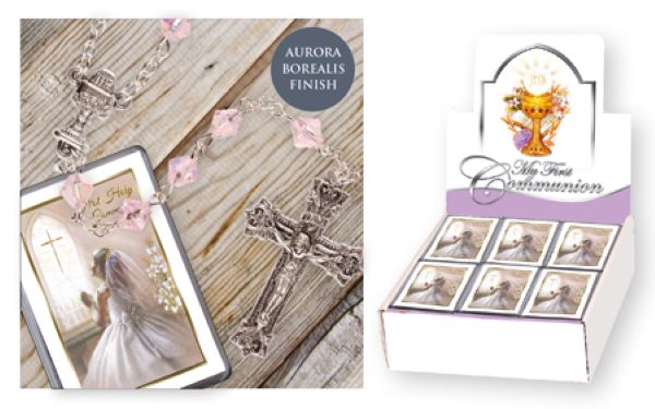 First Holy Communion Rosary Beads Pink Girl