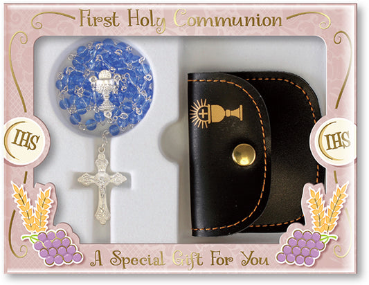 First Holy Communion Blue Rosary Beads & Purse Boy